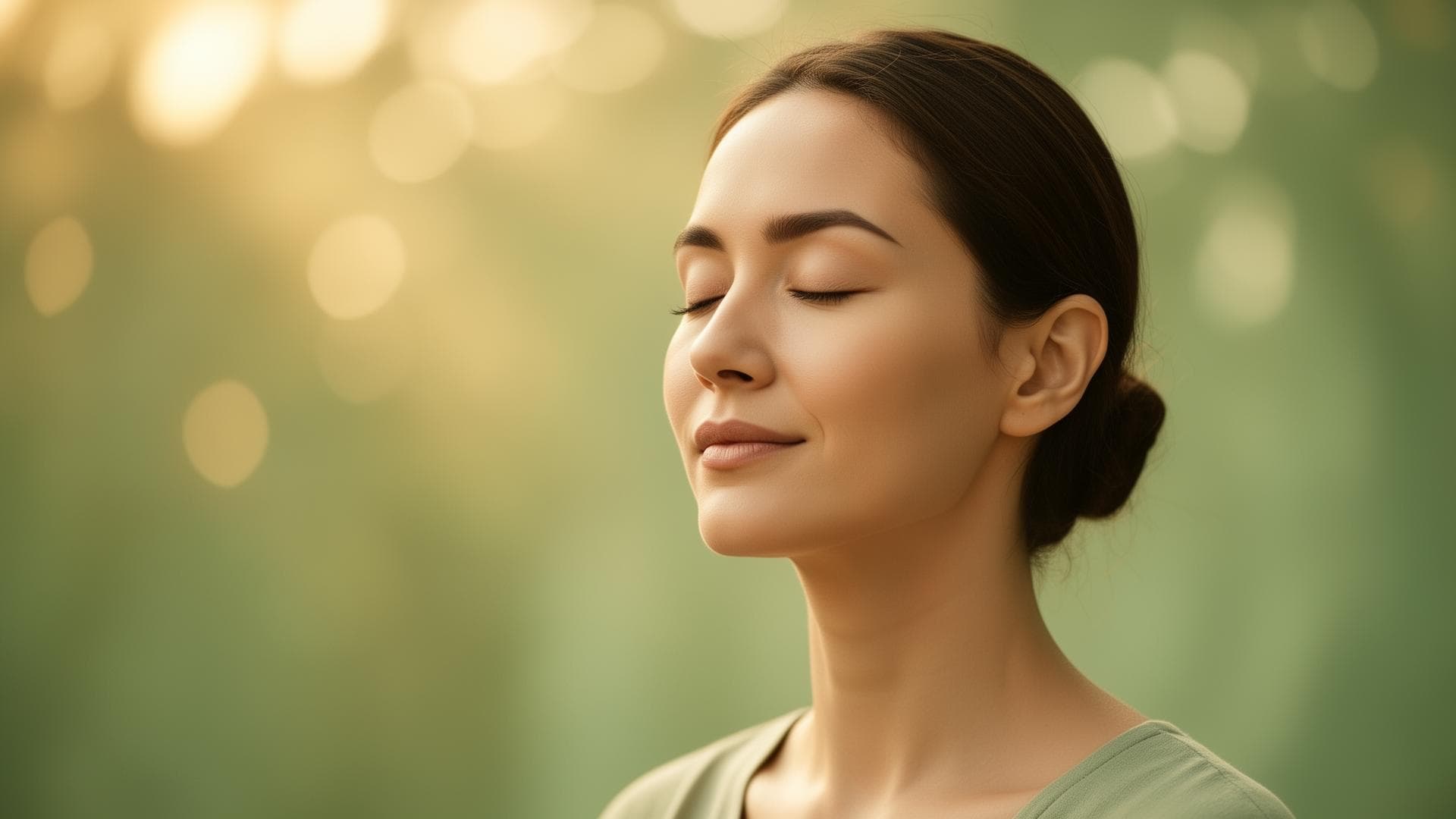 Peaceful woman in meditation representing mental wellness
